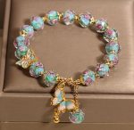 Buddha Stones Butterfly Charm Rose Flower Liuli Bracelet - image 4