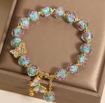 Buddha Stones Butterfly Charm Rose Flower Liuli Bracelet - image 6