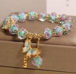 Buddha Stones Butterfly Charm Rose Flower Liuli Bracelet - image 3