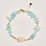 Buddha Stones Natural Irregular Aquamarine Cute Cat Healing Bracelet - image 2