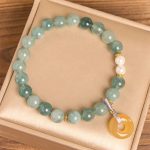 Buddha Stones Blue Jade Peace Buckle Pearl Beads Prosperity Bracelet - image 2