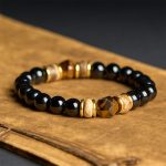 Buddha Stones Black Obsidian Beads Sectional Tiger Eye Stone Purification Bracelet - image 2