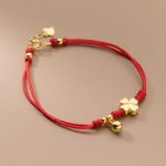 Buddha Stones 925 Sterling Silver Plated Gold Four Leaf Clover Red String Connection Bracelet - image 2