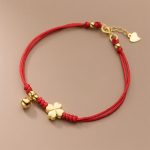 Buddha Stones 925 Sterling Silver Plated Gold Four Leaf Clover Red String Connection Bracelet - image 3