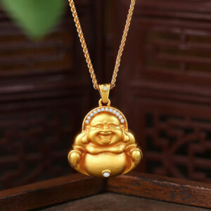 Buddha Stones Copper Laughing Buddha Pattern Happiness Necklace Pendant - Copper Buddha - image 1