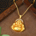 Buddha Stones Copper Laughing Buddha Pattern Happiness Necklace Pendant - image 2