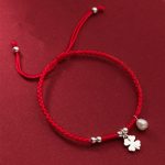 Buddha Stones Retro 925 Sterling Silver Four Leaf Clover Pearl Luck Red String Bracelet - 925 Sterling Silver(Wrist Circumference: 15-18cm) - image 1