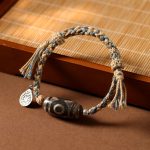 Buddha Stones Handmade Tibetan Dzi Bead Wealth Protection Braided String Bracelet - Dzi Bead(Wrist Circumference 14-16cm) - image 1