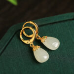 Buddha Stones Green Chalcedony Water Drop Strength Copper Posts Earrings - image 26