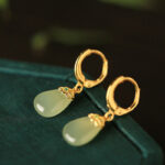 Buddha Stones Green Chalcedony Water Drop Strength Copper Posts Earrings - image 10