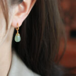Buddha Stones Green Chalcedony Water Drop Strength Copper Posts Earrings - image 19