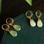 Buddha Stones Green Chalcedony Water Drop Strength Copper Posts Earrings - image 28