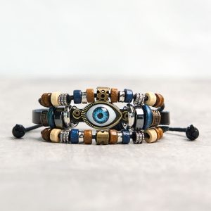 Buddha Stones Tibetan Evil Eye Leather Adjustable Protection Bracelet - STRING - Black - image 1