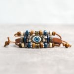 Buddha Stones Tibetan Evil Eye Leather Adjustable Protection Bracelet - STRING - Khaki - image 13
