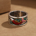 Buddha Stones Blue Enamel Koi Fish Heart Sutra Success Ring - image 2