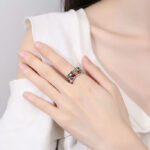 Buddha Stones Blue Enamel Koi Fish Heart Sutra Success Ring - image 5