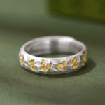 Buddha Stones Hammer Pattern Om Mani Padme Hum Copper Plated Silver Wealth Ring - image 5