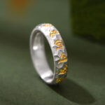 Buddha Stones 999 Sterling Silver Hammer Pattern Om Mani Padme Hum Balance Ring - Silver(5mm) - image 1