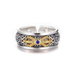 Buddha Stones Vintage Tibetan Vajra Auspicious Clouds Pattern Copper Pleated Silver Balance Ring - image 6