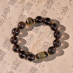 Buddha Stones Ice Obsidian Gold-stamped Sanskrit Courage Bracelet