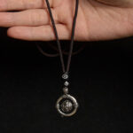 Buddha Stones Om Mani Padme Hum Copper Plated Silver Wealth Rotating Necklace Pendant - image 4