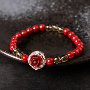 Buddha Stones Cinnabar Angora Red Shell Pearl Rose Petals Calm Bracelet - Cinnabar(Wrist Circumference: 15-17cm) - image 1