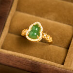 Buddha Stones Vintage Gourd Green Chalcedony Copper Plated Gold Adjustable Wealth Ring - image 3