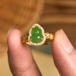 Buddha Stones Vintage Gourd Green Chalcedony Copper Plated Gold Adjustable Wealth Ring - image 10