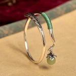 Buddha Stones Copper Alloy Green Bead Charm Luck Cuff Bracelet Bangle - 58-62mm(Adjustable) - image 1