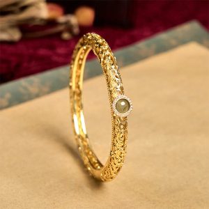 Buddha Stones Cloud Pattern Jade Copper Luck Bracelet Bangle 2.36 IN (60 MM) - 60mm - image 1