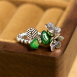 Buddha Stones Flower Pattern Copper Alloy Luck Elastic Rope Ring - image 2