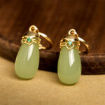 Buddha Stones Green Chalcedony Water Drop Strength Copper Posts Earrings - image 5