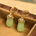 Buddha Stones Green Chalcedony Water Drop Strength Copper Posts Earrings - image 3