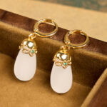 Buddha Stones Green Chalcedony Water Drop Strength Copper Posts Earrings - image 23