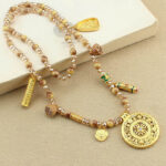 Buddha Stones Tibetan Lotus Round Plate Golden Tiger Eye Beads Necklace Pendant - image 3
