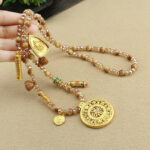 Buddha Stones Tibetan Lotus Round Plate Golden Tiger Eye Beads Necklace Pendant - image 5
