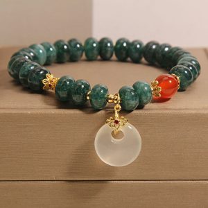 Buddha Stones Blue Jade Beads Peace Buckle Prosperity Bracelet - Jade(Wrist circumference: 15-16cm) - image 1