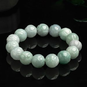 Buddha Stones Natural Jade Lotus Carving Prosperity Bracelet - Jade-13.5mm - image 1