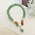 Buddha Stones Green Strawberry Quartz Shell Peach Blossom Soothing Bracelet - image 5