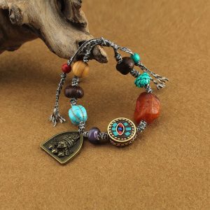 Buddha Stones Tibetan Buddha's Eye Turquoise Lotus Zakiram Protection Rope Bracelet - Buddha's Eye & Zakiram - image 1