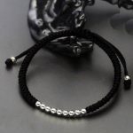 Buddha Stones Retro 925 Sterling Silver Simple Beads Knot Design Luck String Bracelet - 925 Sterling Silver(Wrist Circumference: 15-22cm) - Black - image 2