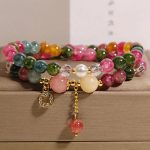 Buddha Stones Tourmaline Purple Jade Aquamarine Jade Copper Coin Positive Bracelet - Tourmaline(Wrist Circumference: 14-15cm) - image 1