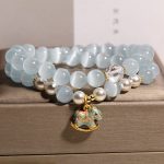 Buddha Stones Blue Cat Eye Trojan Horse Charm Support Double Wrap Bracelet - image 4