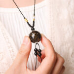 Buddha Stones Ebony Wood Aurora Lacquer Craft Bead Pearl Balance Necklace Pendant - image 18