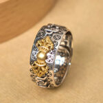 Buddha Stones Vintage Om Mani Padme Hum Vajra Copper Pleated Silver Balance Ring - image 2