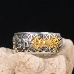 Buddha Stones Vintage Om Mani Padme Hum Vajra Copper Pleated Silver Balance Ring - image 5
