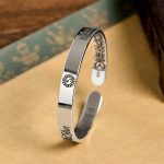 Buddha Stones Bagua mantra Symbol Copper Plated Silver Wealth Bracelet Bangle - image 3