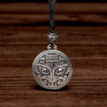 Buddha Stones Taotie Om Mani Padme Hum Copper Plated Silver Wealth Necklace Pendant - image 4