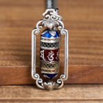 Buddha Stones Vintage Om Mani Padme Hum Prayer Wheel Copper Luck Pendant - image 11