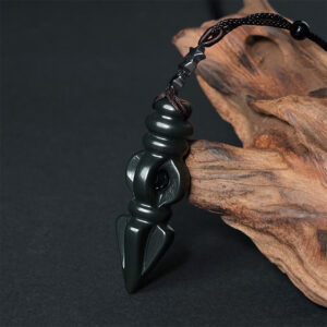 Buddha Stones Tibetan Hetian Cyan Jade Pestle Vajra Dorje Star Harmony Necklace Pendant - Cyan Jade Vajra - image 1